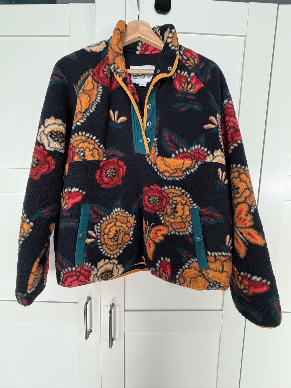 Wrangler Black Floral Teddy Jacket with Mustard & Red Accents B12
